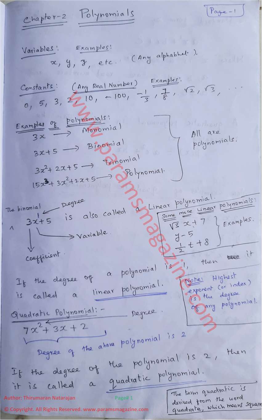 Polynomials - Notes - Page-1